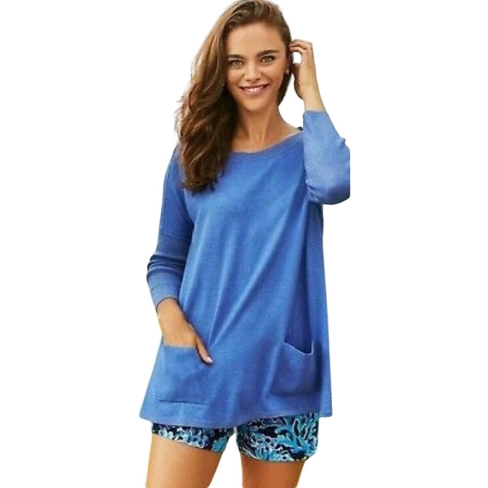 Lilly Pulitzer‎ Cobo Boatneck Sweater Coastal Blue Heathered Oversized M
